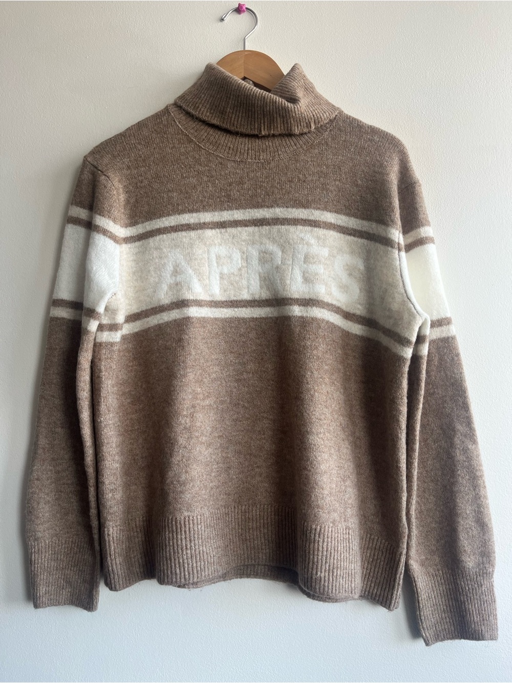 Halogen Brown Cream Striped Turtleneck Sweater Colorblock Cozy Preppy Medium